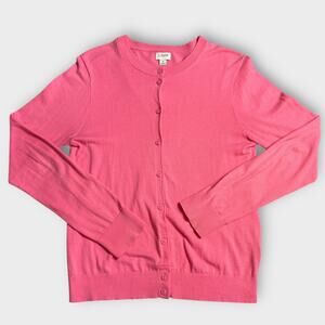 J CREW PREPPY BOLD BRIGHT COTTON CARDIGAN SWEATER PINK SIZE MEDIUM